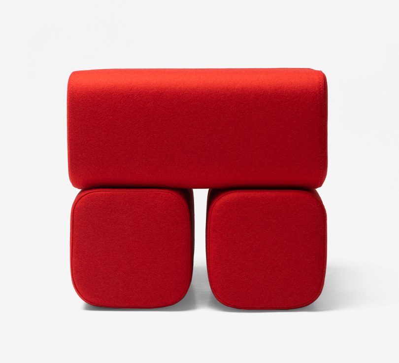 red pouf on a white background