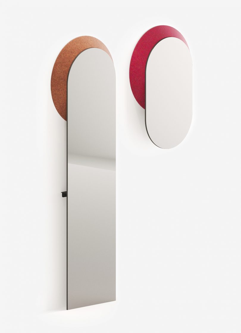 two elongated mirrors, one large and one small, on a white background