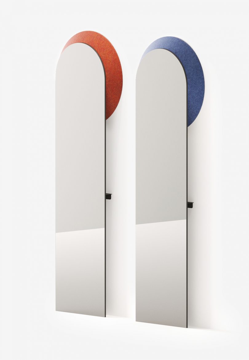 two elongated mirrors on a white background