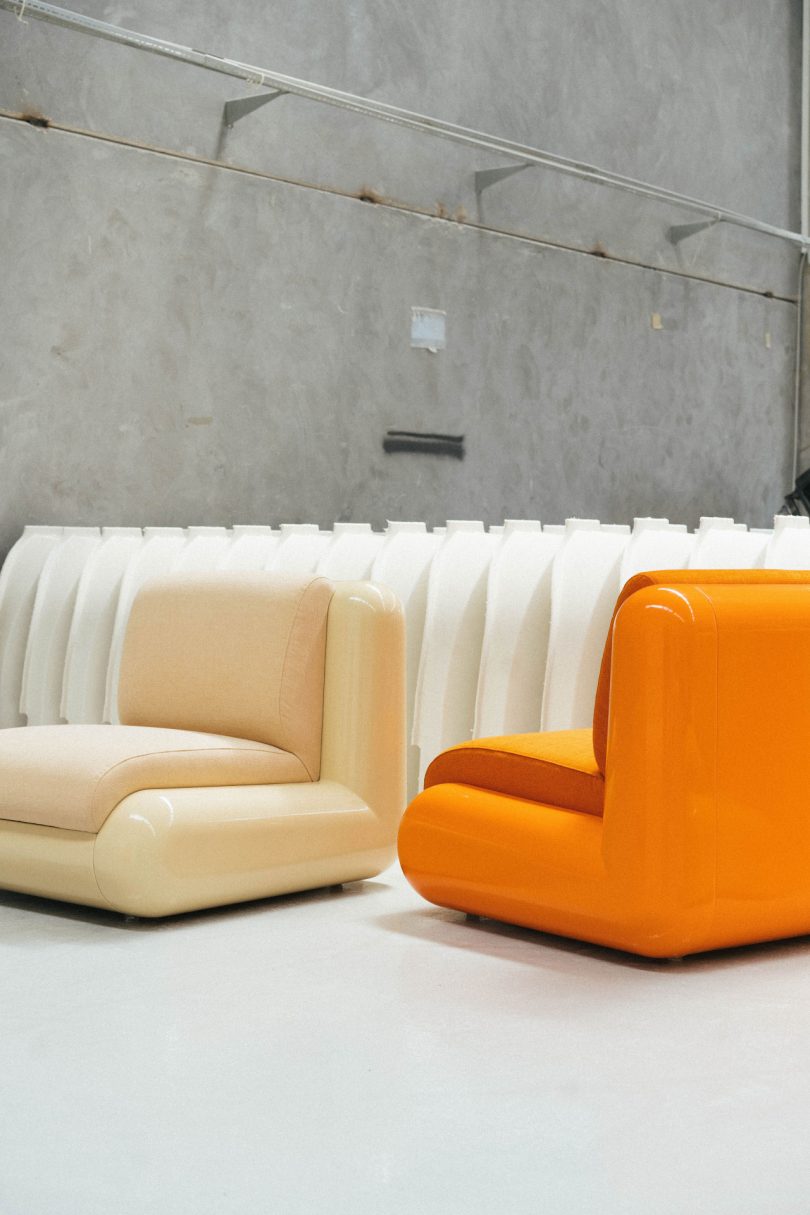 cream and orange chair