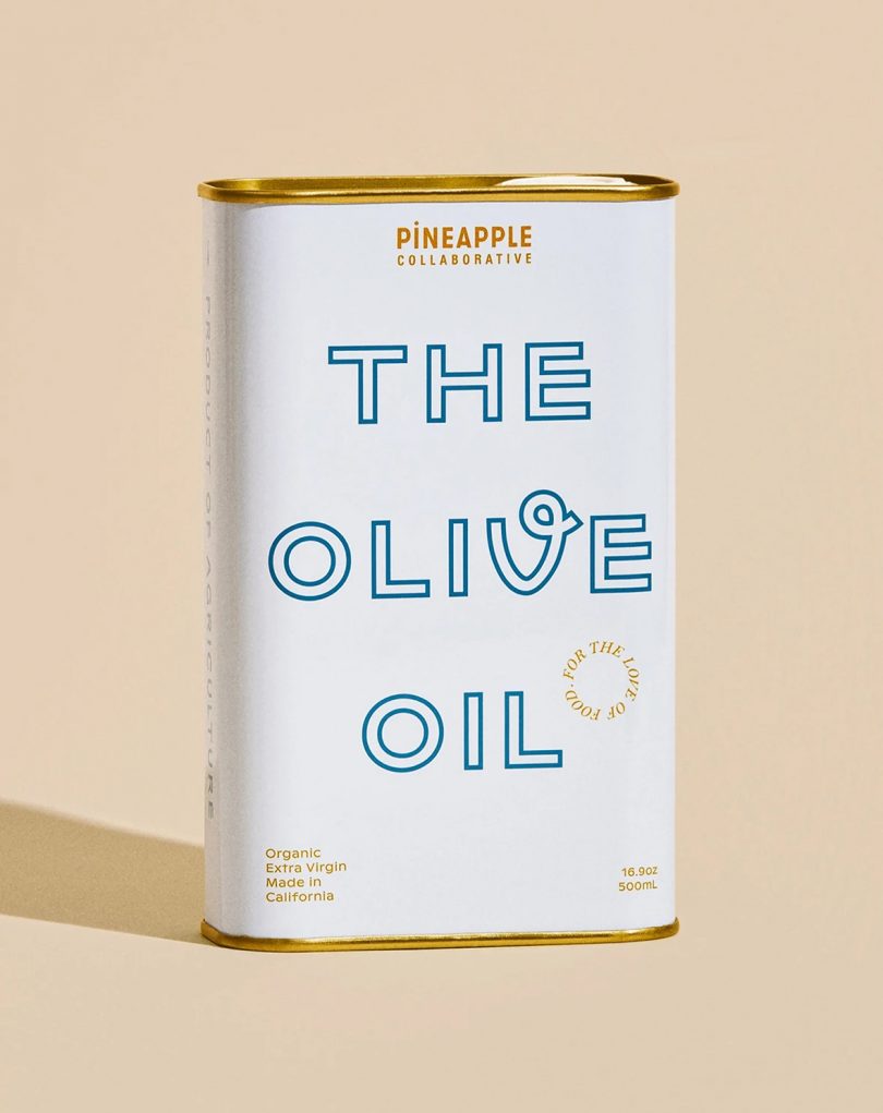 white aluminum can that reads THE OLIVE OIL