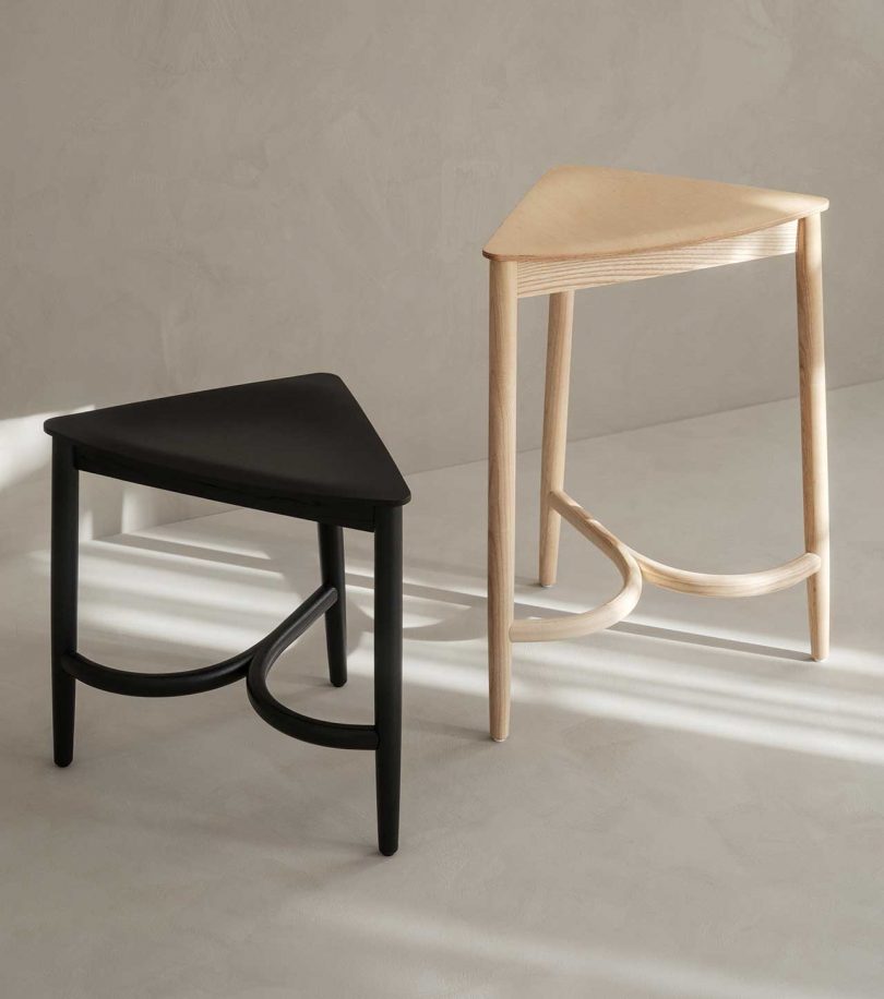 two triangular short stools