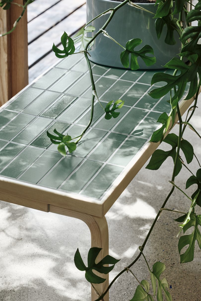 green tiled table