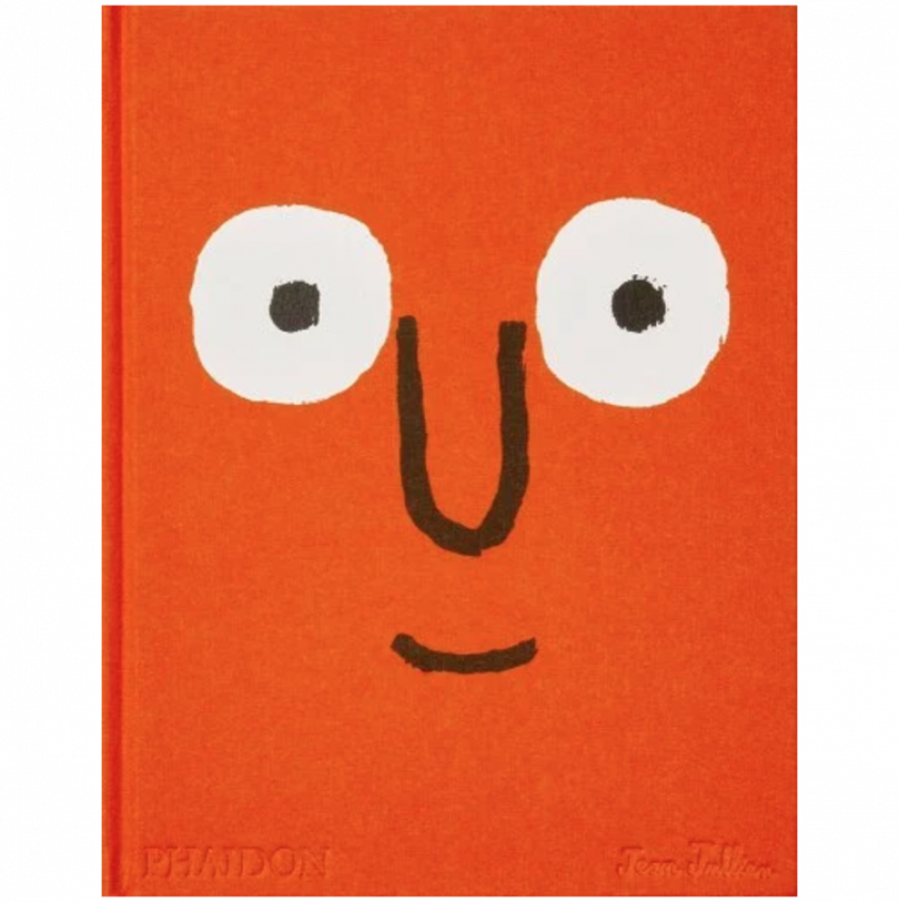 bright orange book cover with an illustrated face