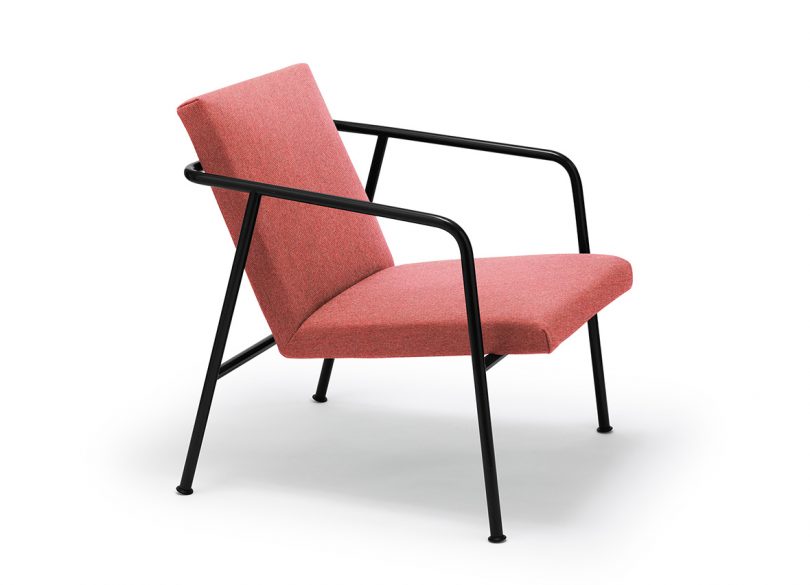 modern pink armchair on white background