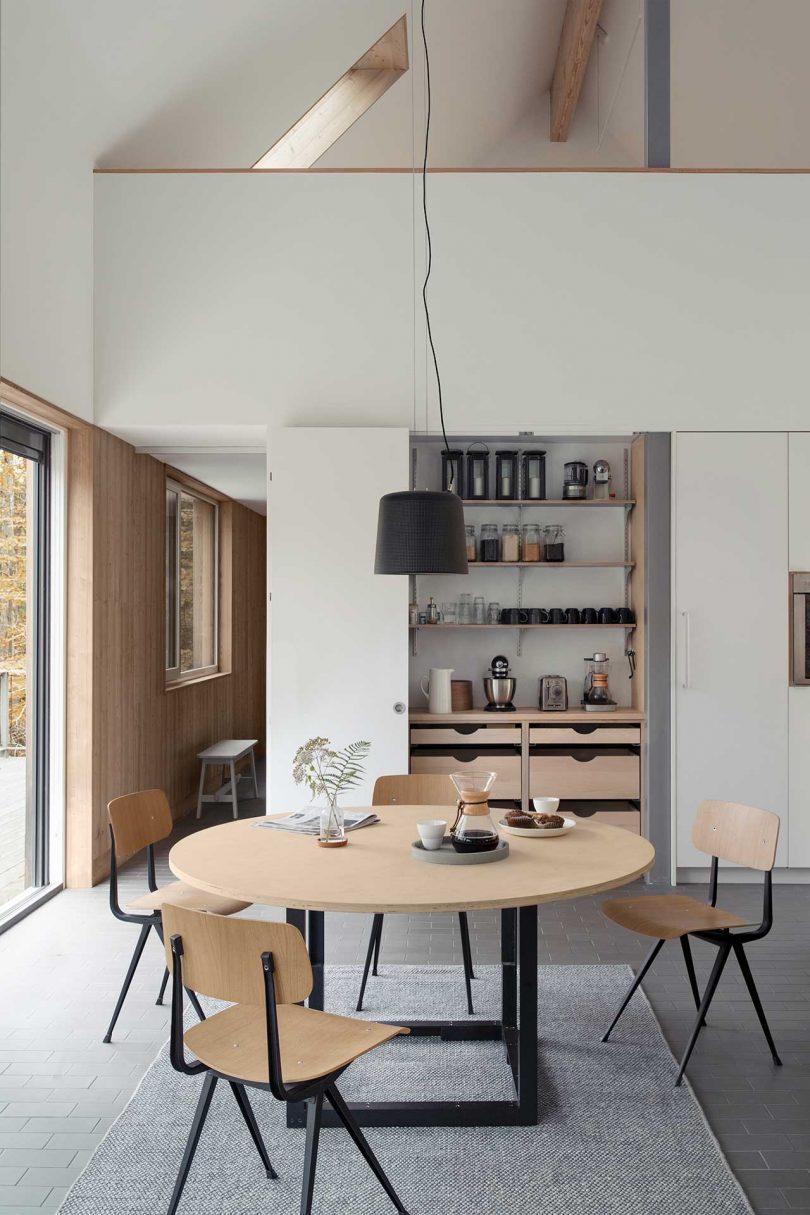 interior view of modern casual dining area in modern rustic cabin