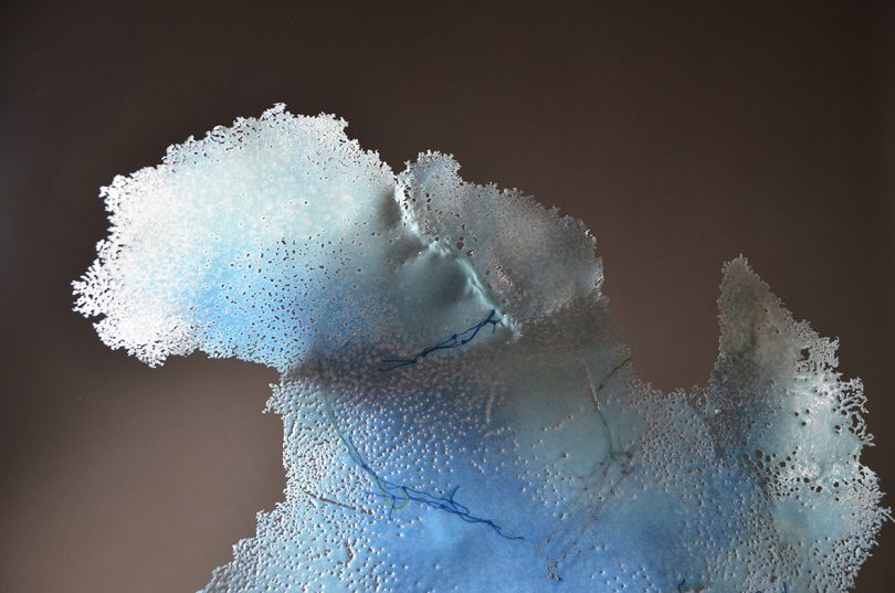 detail of marbled blue cloud-like screen