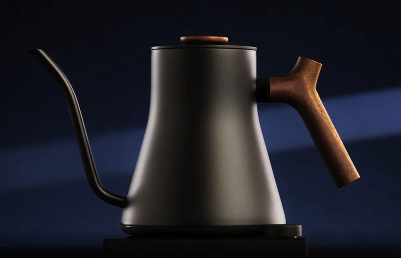 Matte black pour over kettle with wooden handle