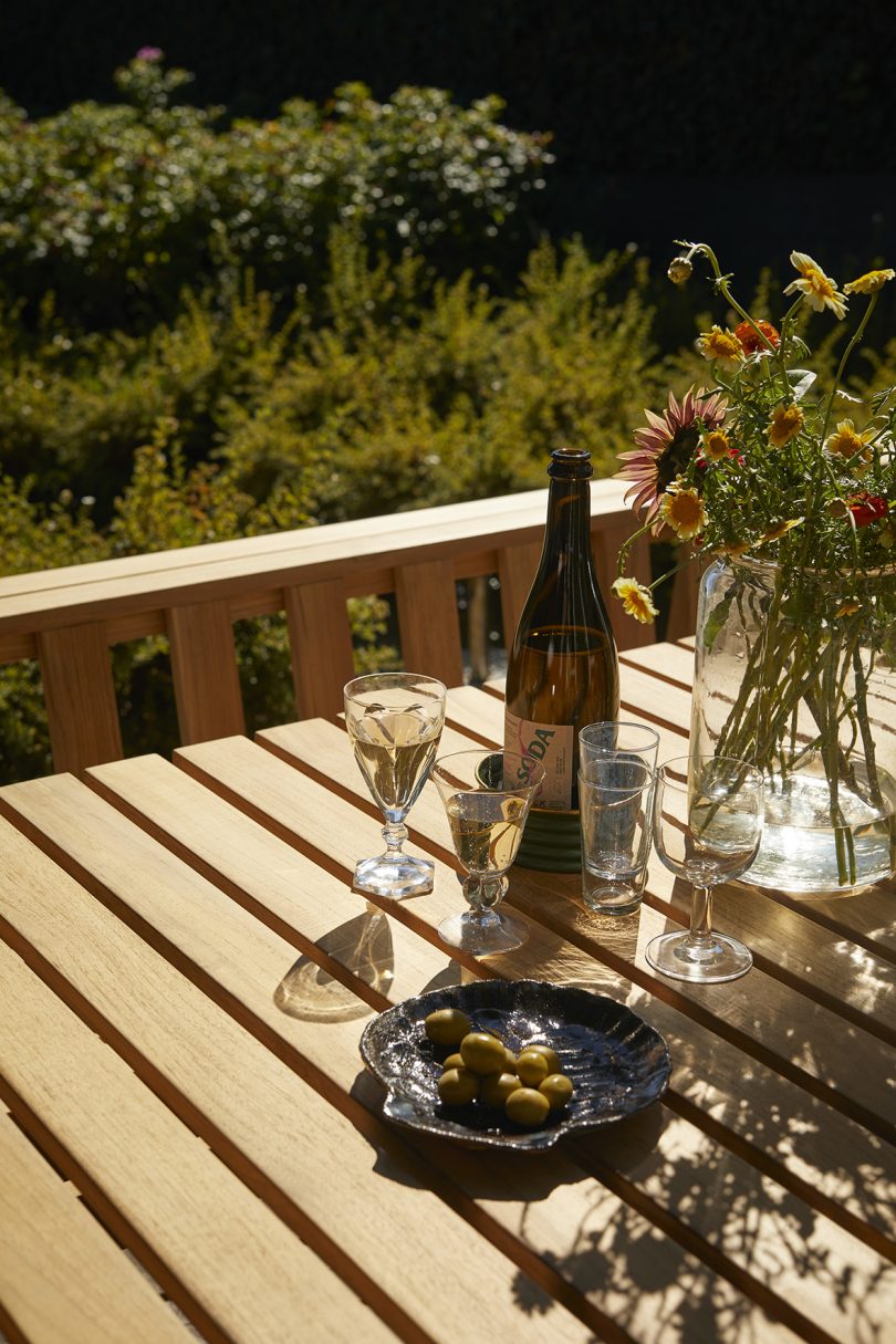 slatted outdoor table detail