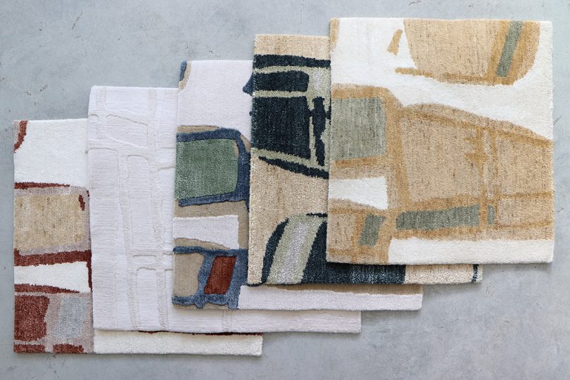 a selection of colorful carpet samples