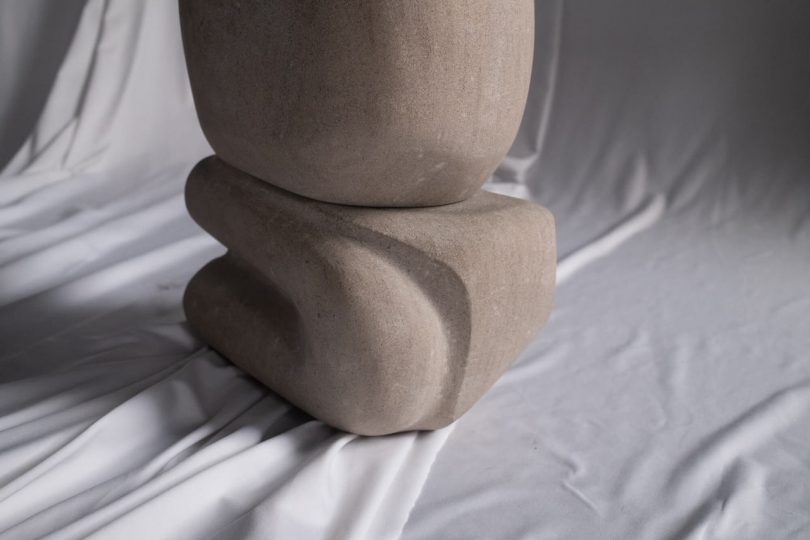 limestone and wood side table detail