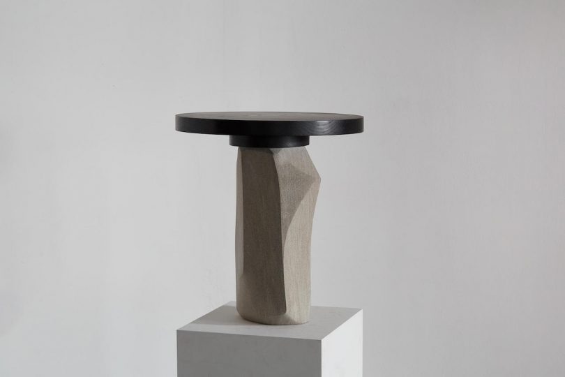 limestone and wood side table