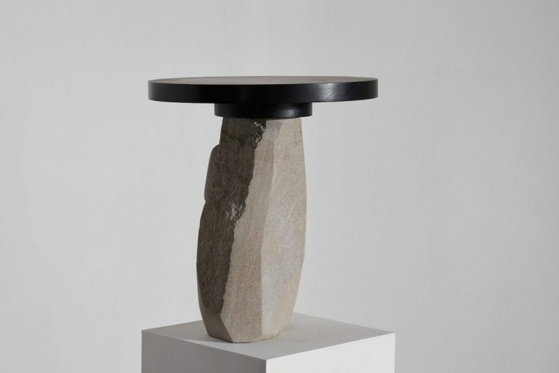 limestone and wood side table