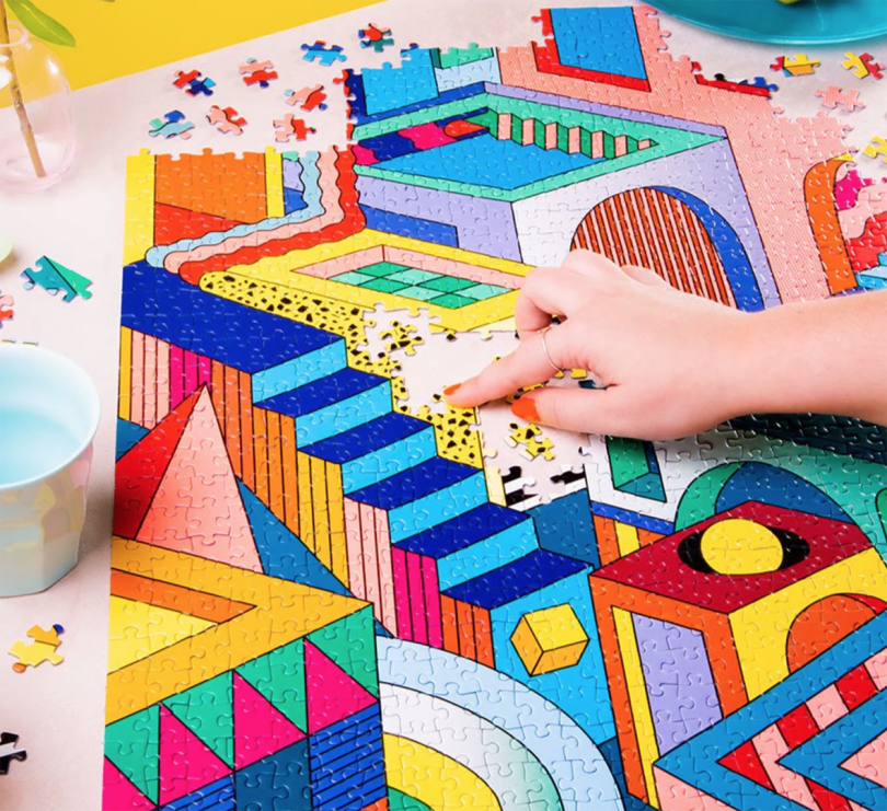 colorful geometric puzzle being completed