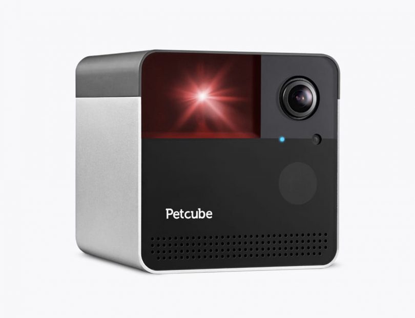 cube-shaped pet camera on white background