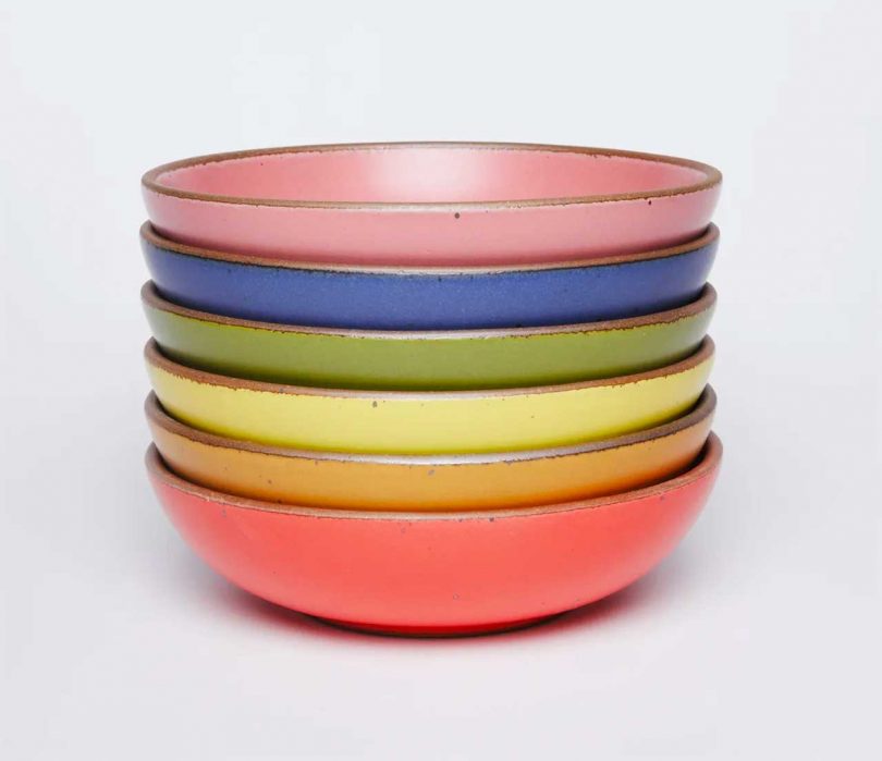 stack of rainbow ceramic bowls