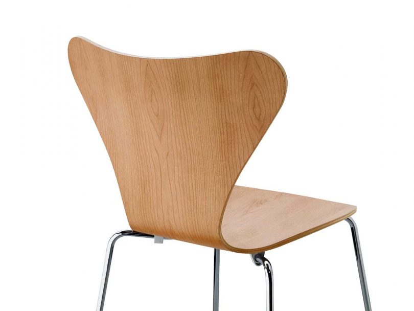 back angled view of Fritz Hansen Series 7 CHerry Wood chair