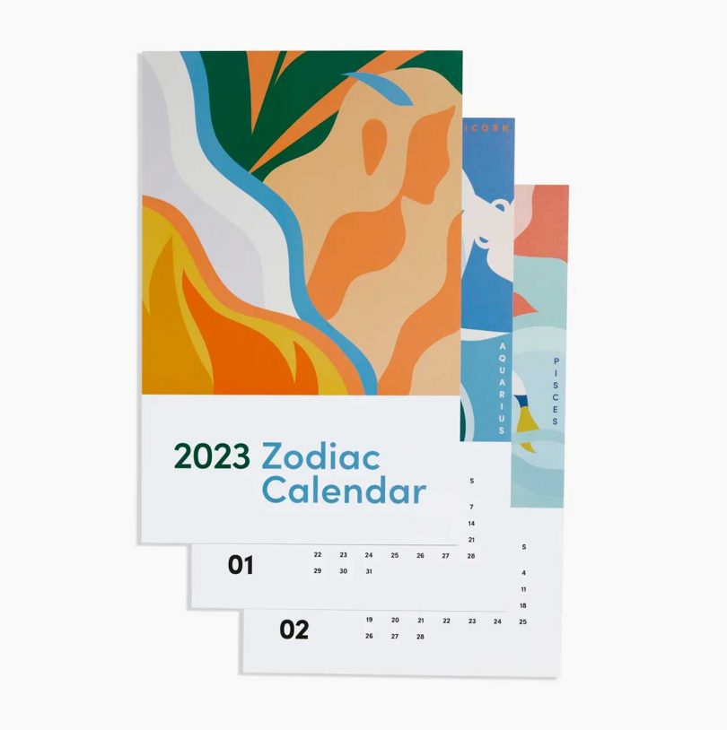 three layered calendar pages for poketo 2023 zodiac calendar
