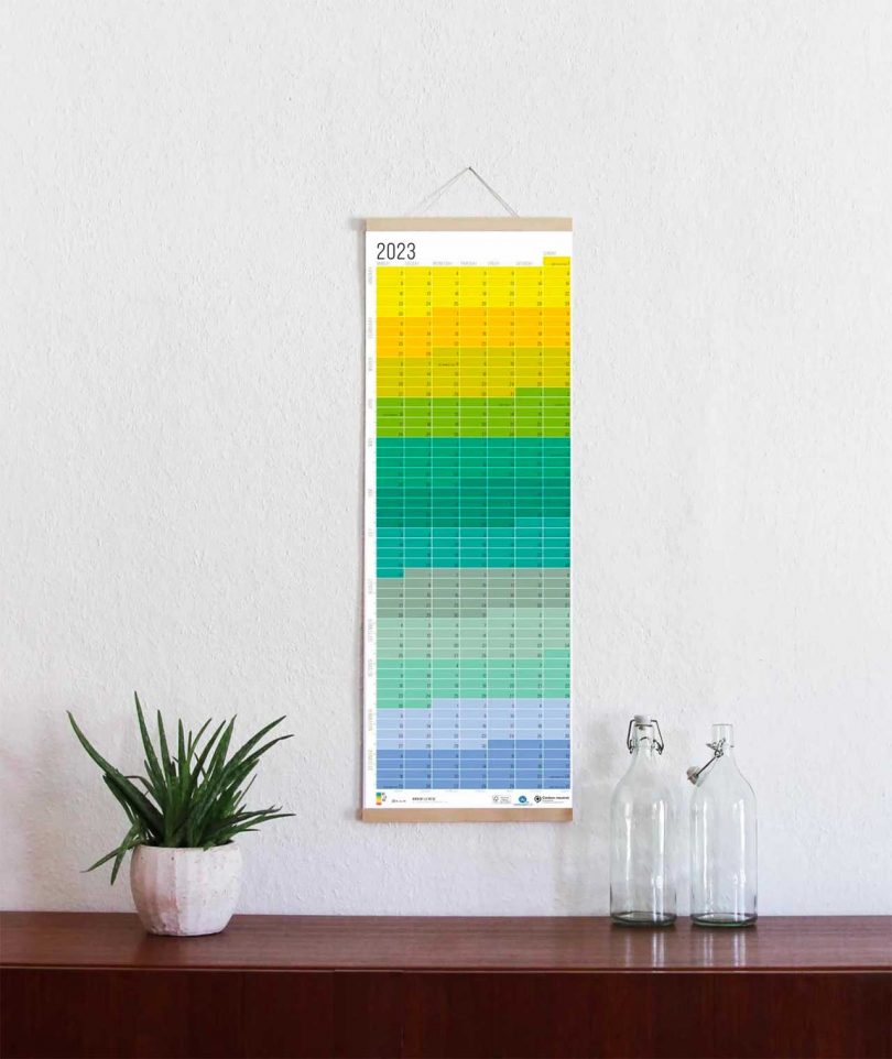 large rectangular wall calendar with color gradient from yellow to blue