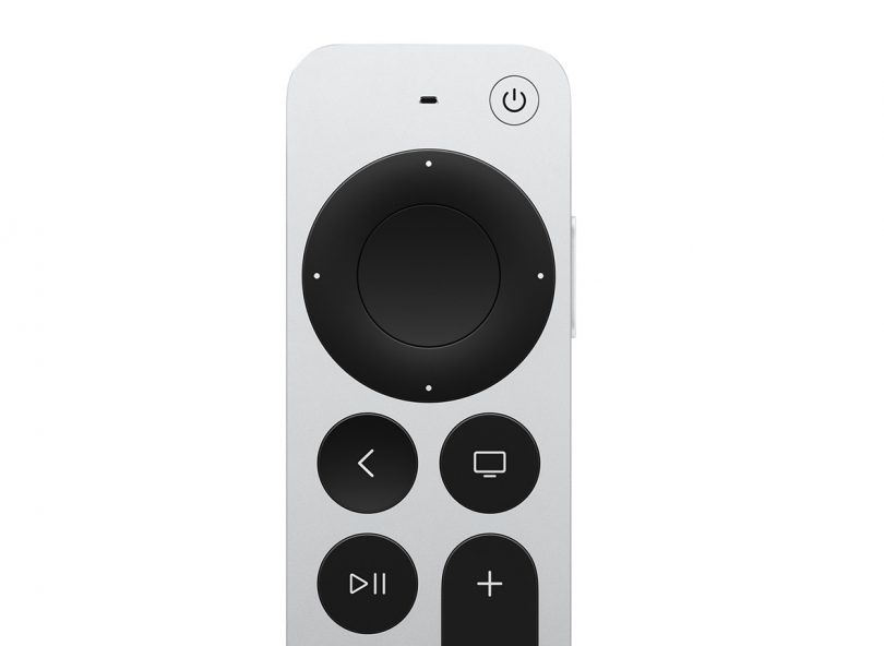 Detail shot of Apple TV 4K remote against white background.