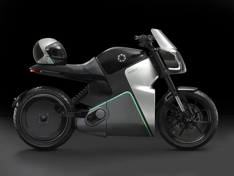 Side profile view of FUELL Flllow electric motorscycle.