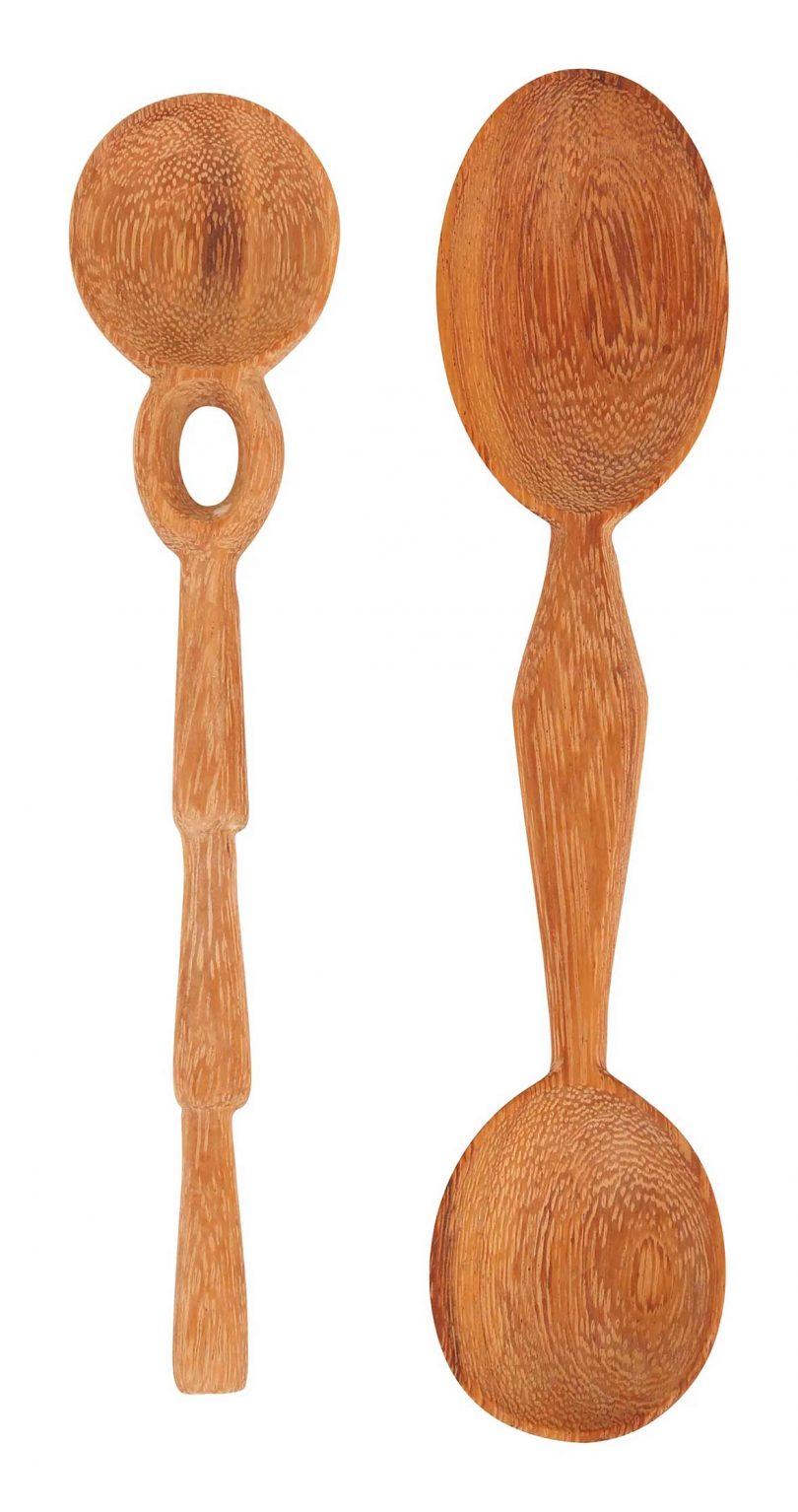 two hand carved wooden spoons