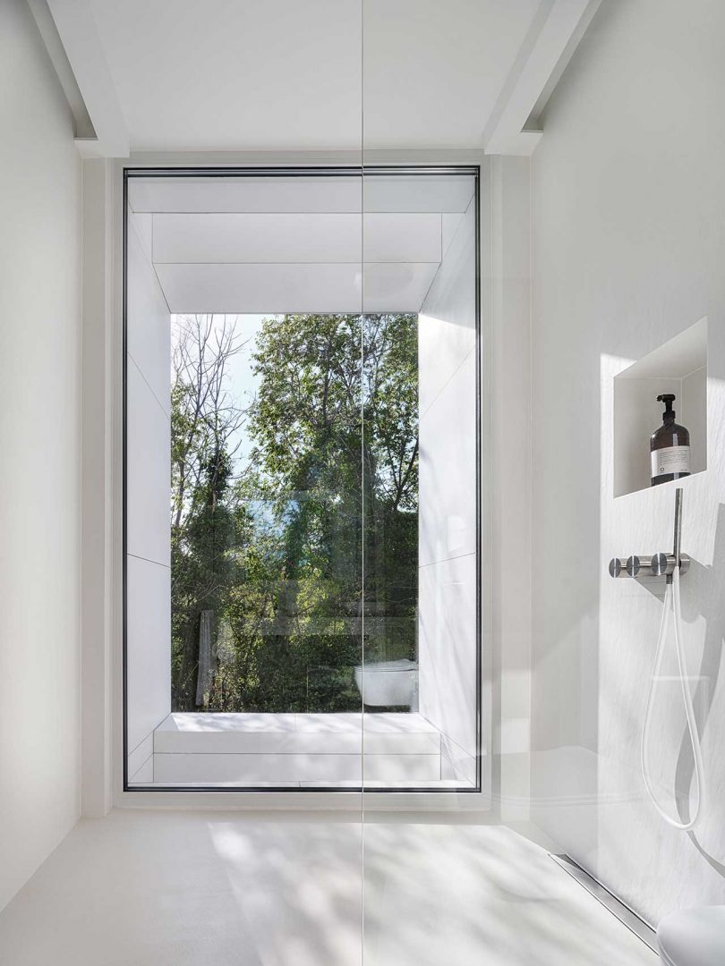 large white bathroom of minimalist all-white modern house