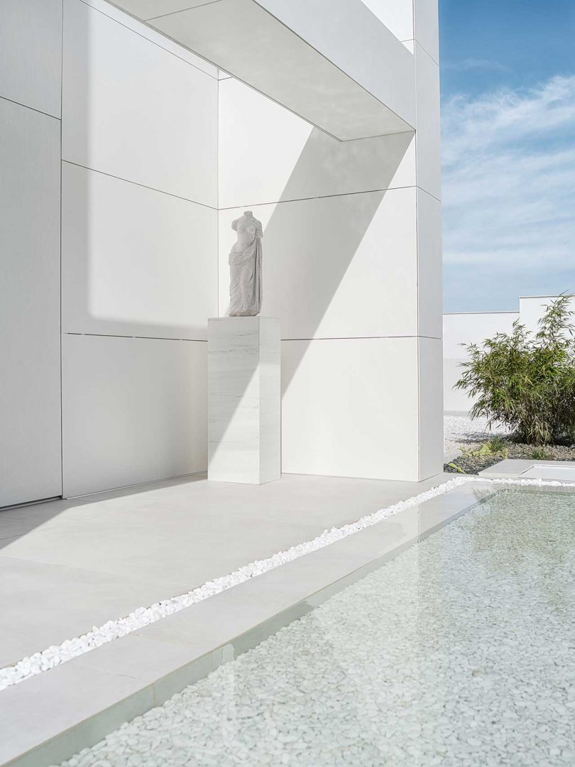 minimalist exterior of modern white house