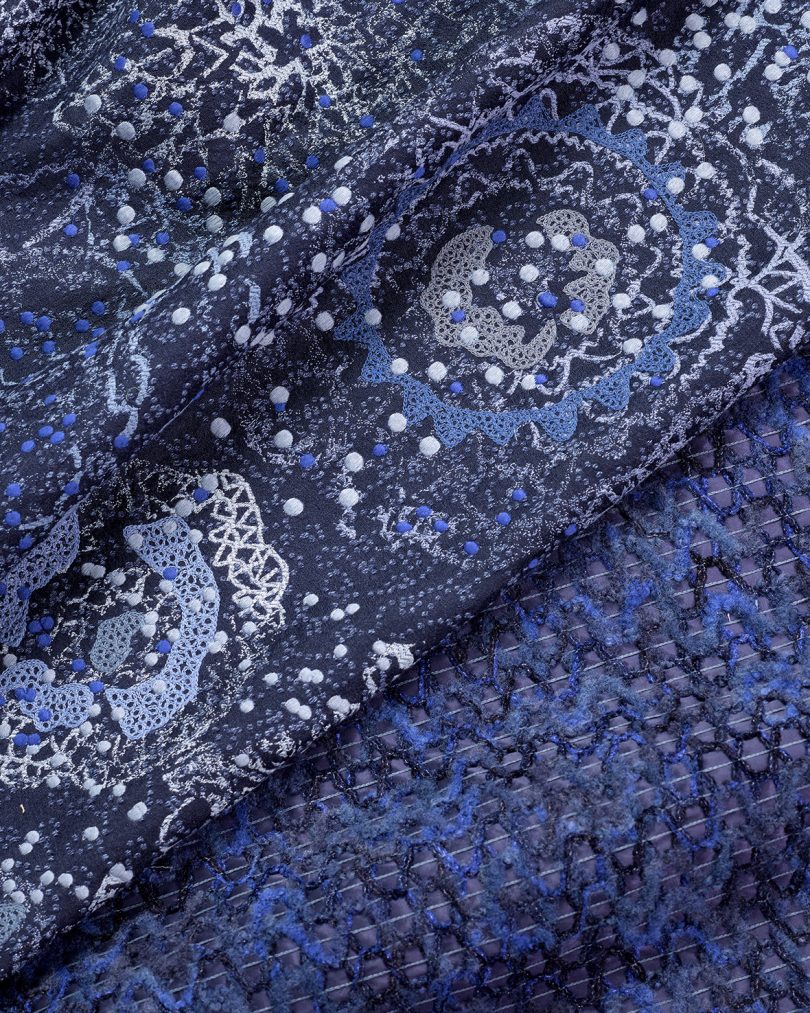 two dark blue patterned fabrics