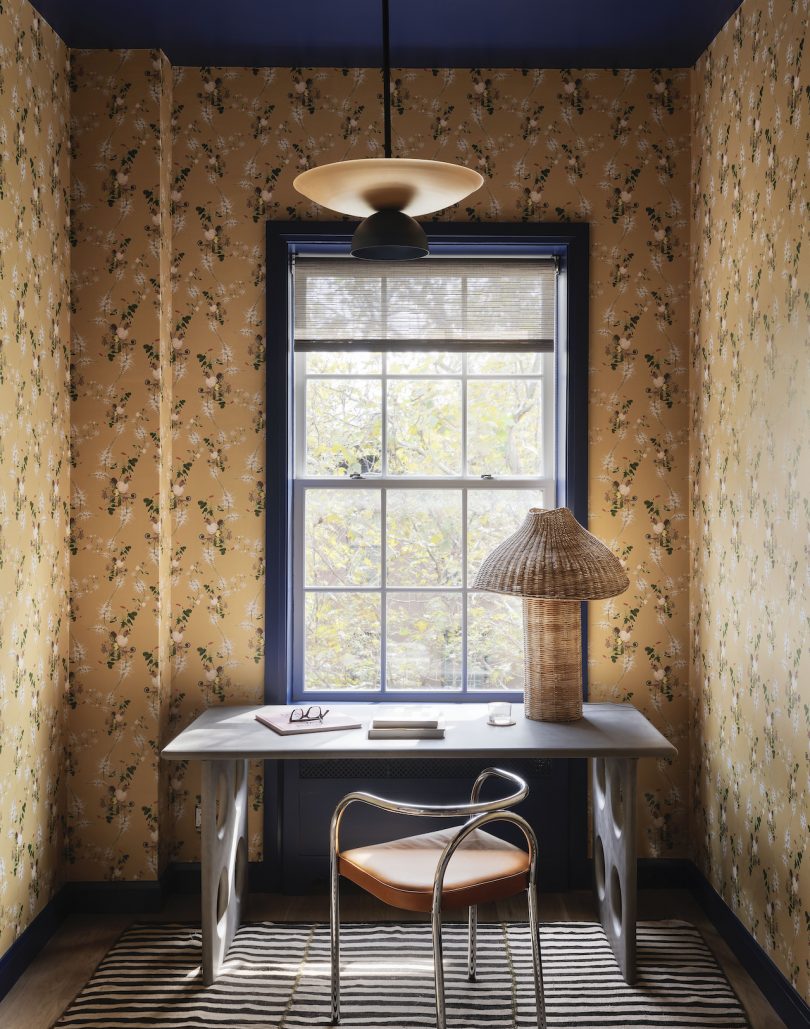 wallpapered office