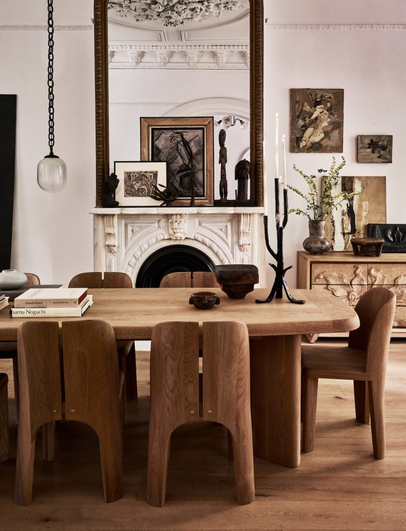 wood dining table in dining room
