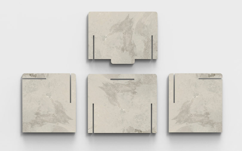 pieces of marble-like material assembled