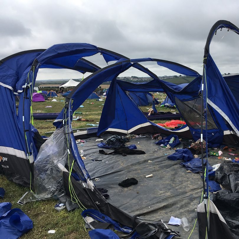 discarded blue tents
