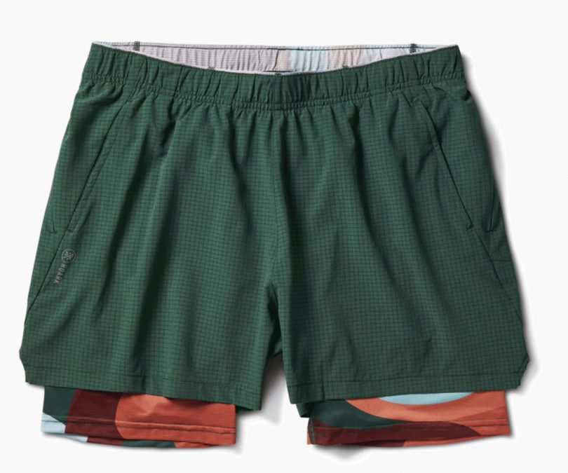 Weller Alta Shorts with camo print liner and green shorts layer.