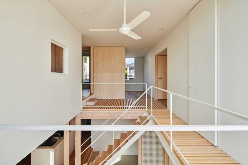 second floor of modern japanese home interior with bridge walkways