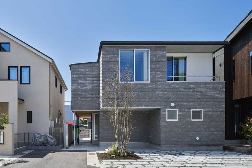 exterior of modern gray house in Japan