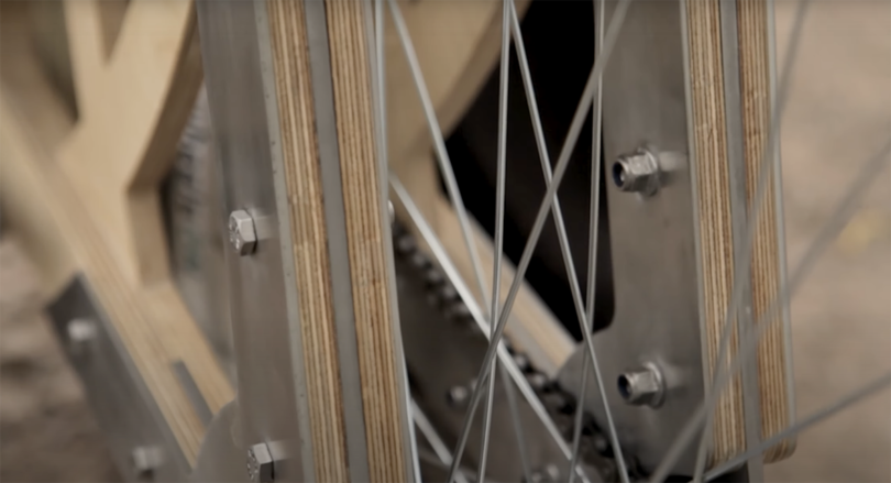 detail of electric bike with plywood frame