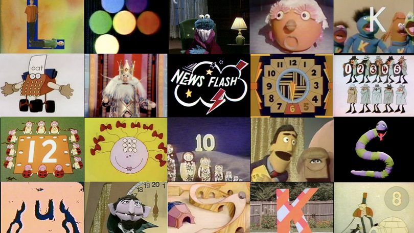 collage of 20 square images from Sesame Street