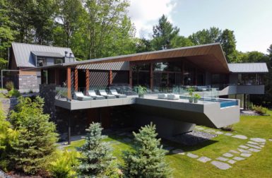 An Angular Lake House in Canada With a Cantilevered Pool