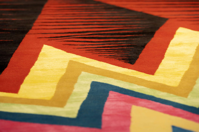 detail of graphic multicolor textile art