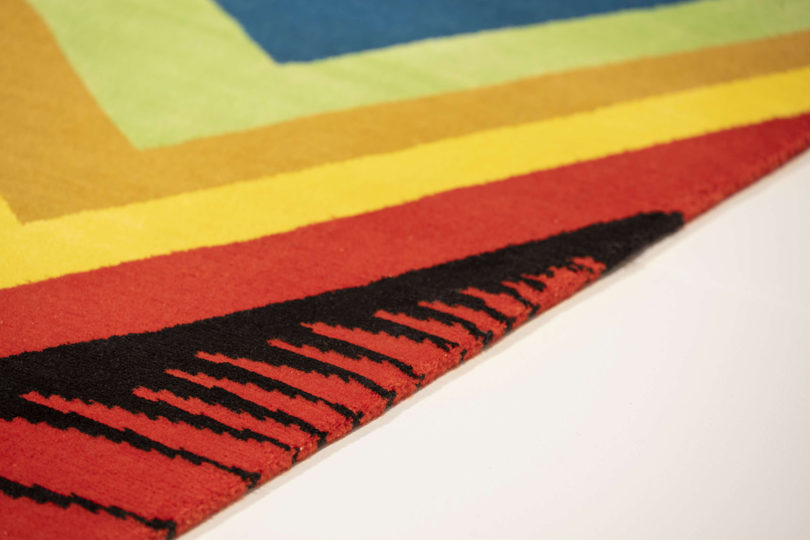 detail of graphic multicolor textile art
