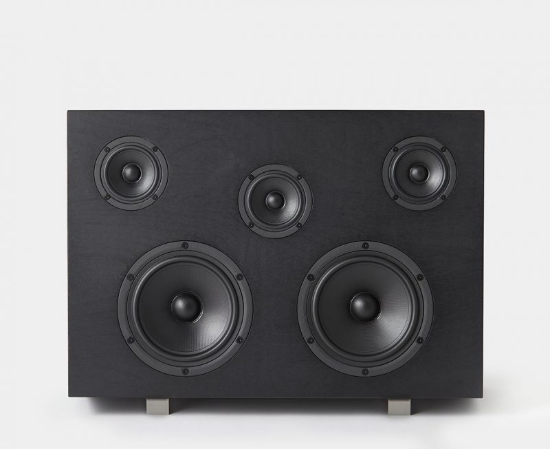 Monolith speaker shown against white background from front facing angle.