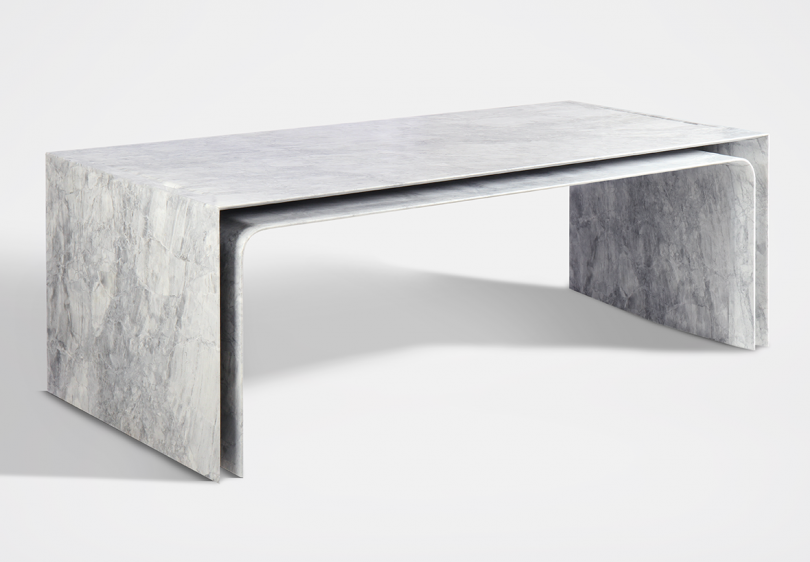 light grey desk with waterfall edges