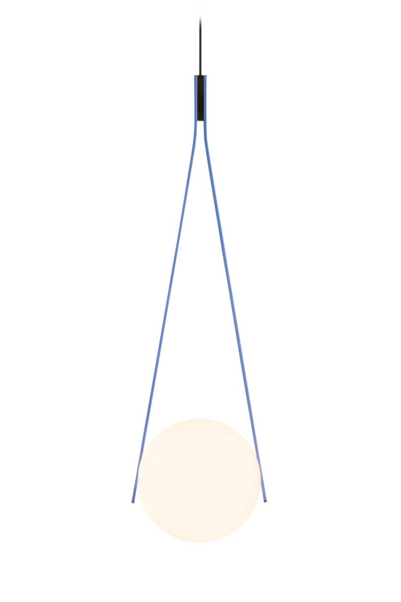 suspended pendent light orb on white background
