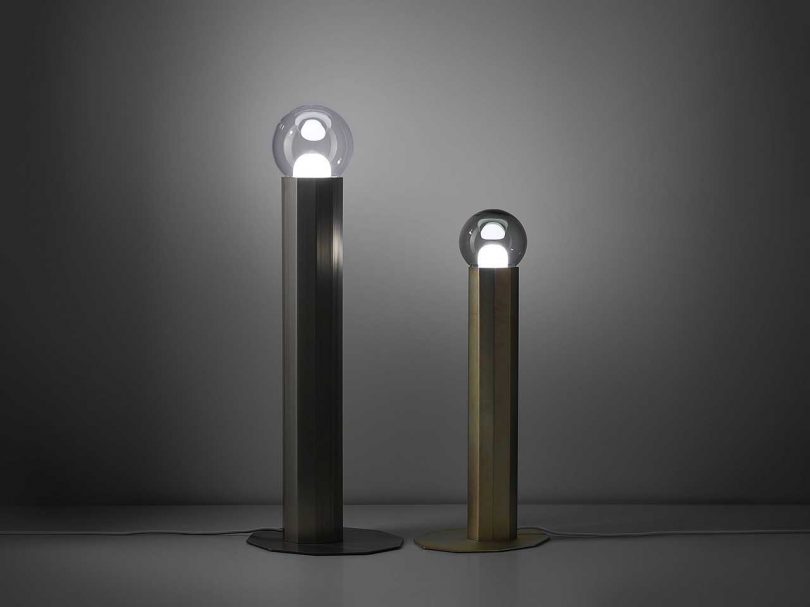 two Brutalist lamps