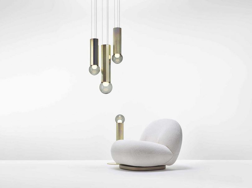 pendant light and floor light with white chair