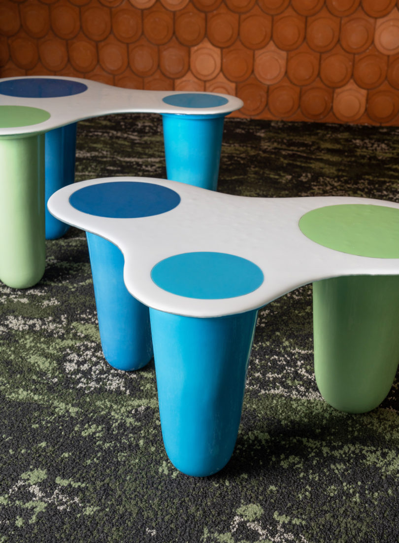 blue and green coffee tables