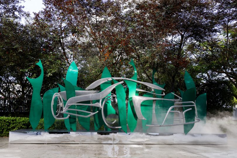 green metal public installation
