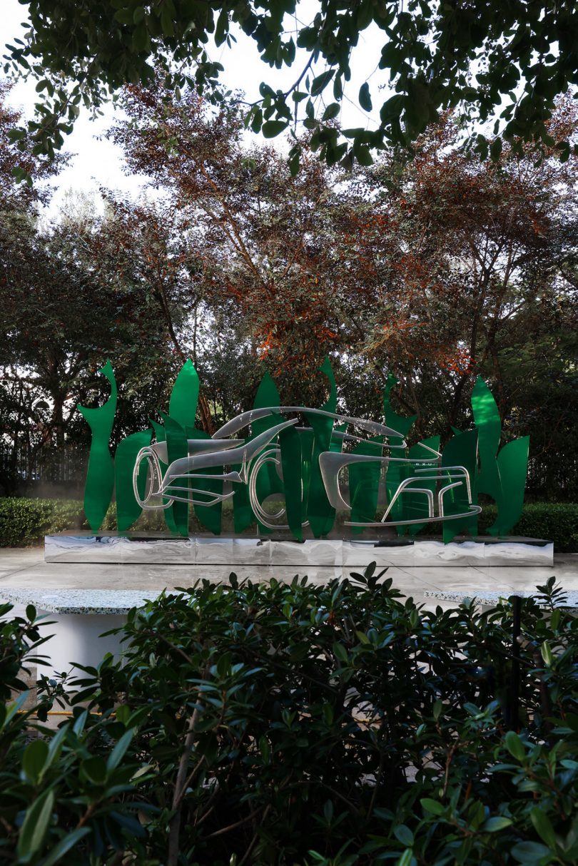 green metal public installation