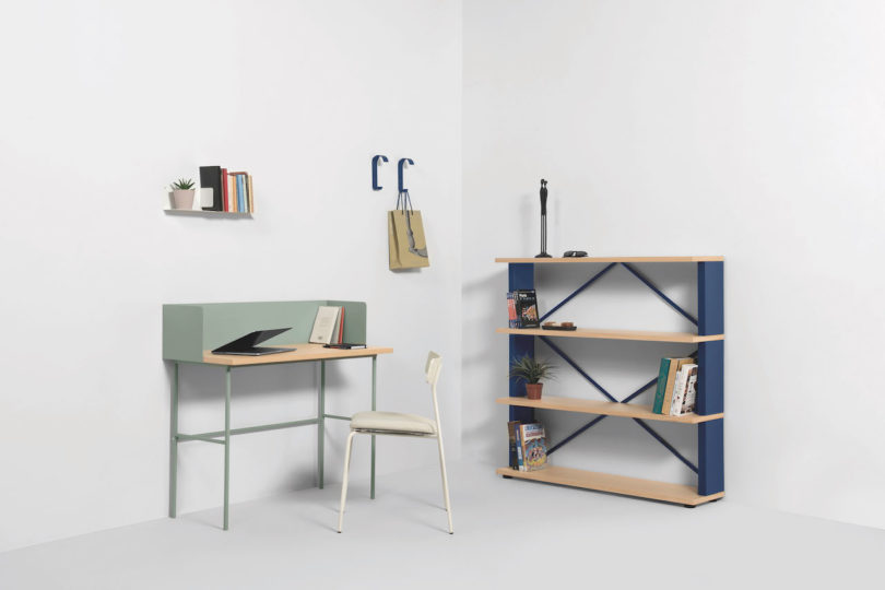bookcase and wall shelf